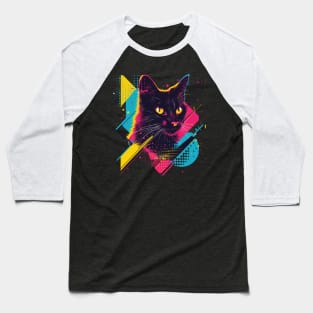 Cat Neon Pop Art Explosion Baseball T-Shirt